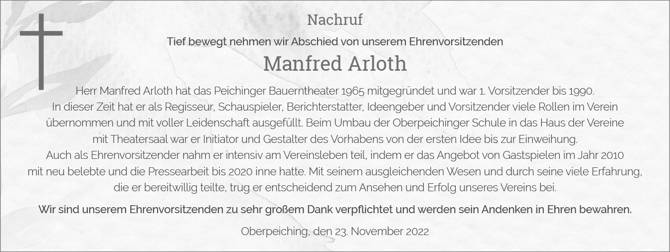 Nachruf Manfred Arloth
